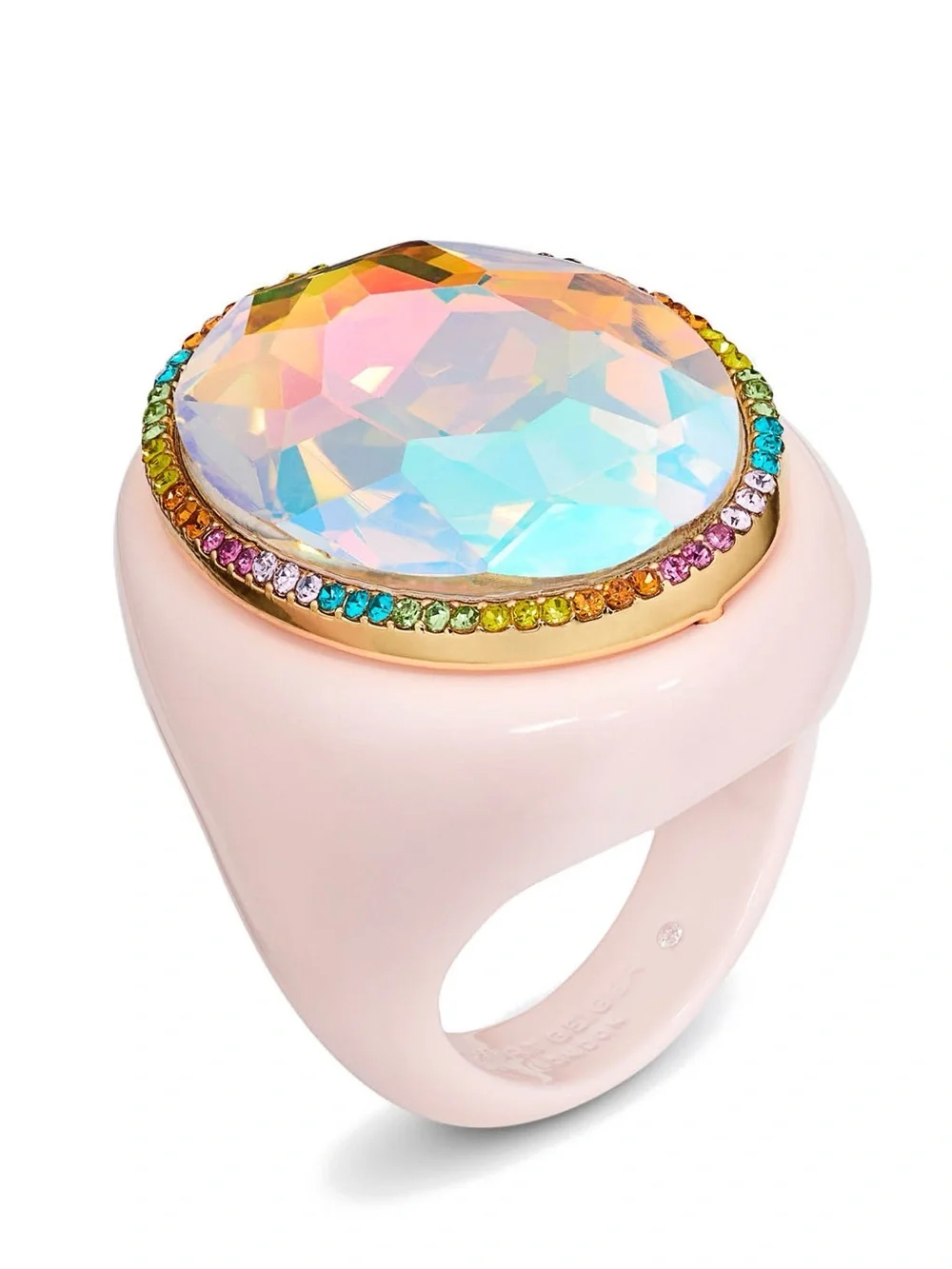 Kurt Geiger Oval Stone Cocktail Ring Pink Enamel Size 9